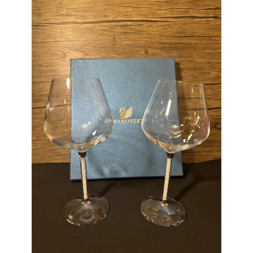 Swarovski Silver and White Crystal Wine Glasses. NWB
